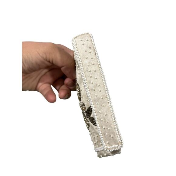 Vintage Bags By Dormar Japan Cream Floral Beaded Zipper Pouch Evening - Picture 5 of 9